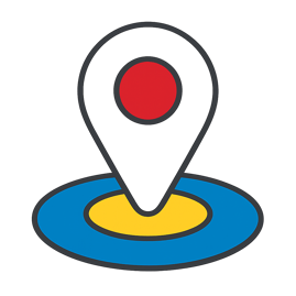 Colourful location pin on target